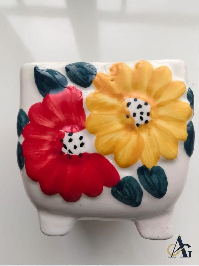 AG Elements Hand-Painted Ceramic Flower Planter Pot with Drainage Hole