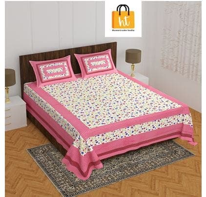 Bedsheet Adda-Pure Cotton Jaipuri Printed Double Bedsheet With 2 Pillow Covers-BINDIYA