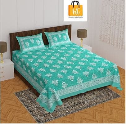 2001-Bedsheet Adda-Pure Cotton Jaipuri Printed Double Bedsheet With 2 Pillow Covers-BATIK