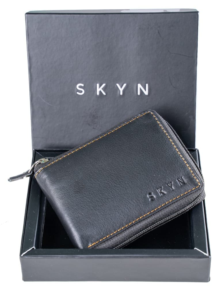 SKYN Genuine Leather Wallet for Men – Minimalist Bifold RFID Blocking Wallet with Multiple Card Slots, Cash Compartment & Gift Box