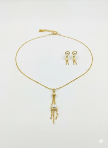 Elegant Gold-Toned Pearl Drop Necklace & Dangler Earring Set for Women