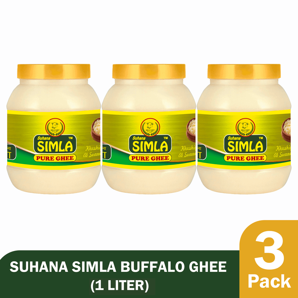 Suhana Simla Pure Buffalo Ghee, 1 Litre Jar (Pack of 3)