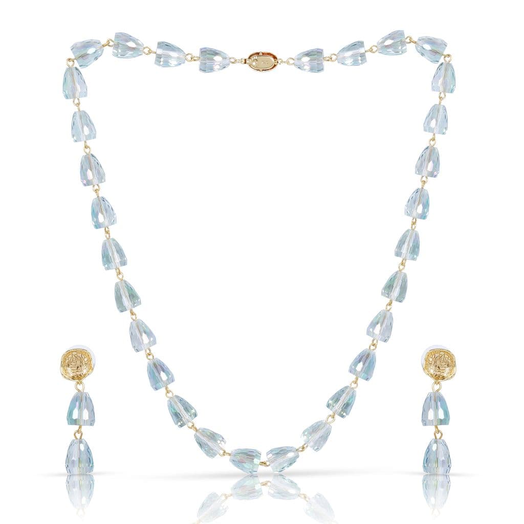 Brass Snake Chain Necklace Set with Opal Studded Earrings