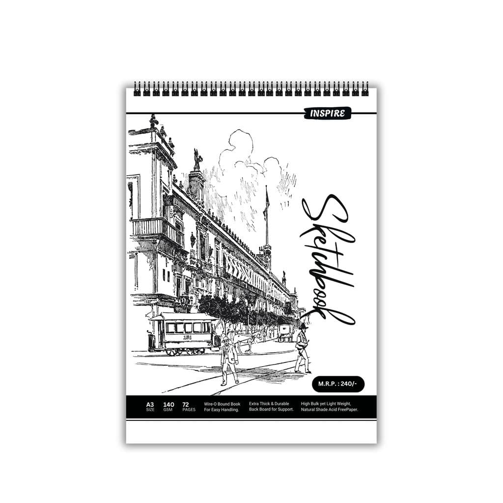 INSPIRE A3 Sketch Book - 72 Pages - 140 GSM Paper - 29.7 cm x 42 cm - Pack Of 1