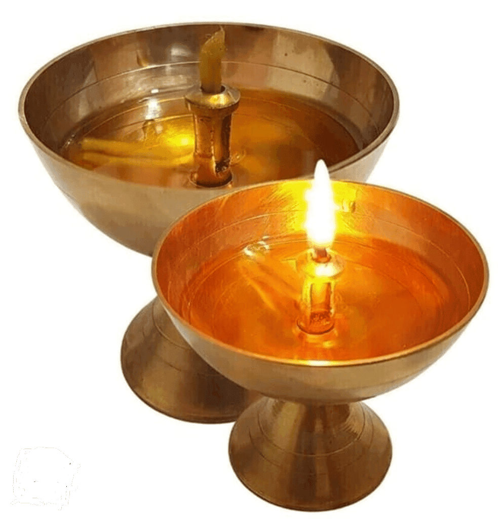 Mii Art Brass Collectible India Brass Diya Oil Puja Lamp Engraved Design Dia with Home Temple Pooja Articles Decor Gifts diye (Size-Large) Pack of 2 Pieces.