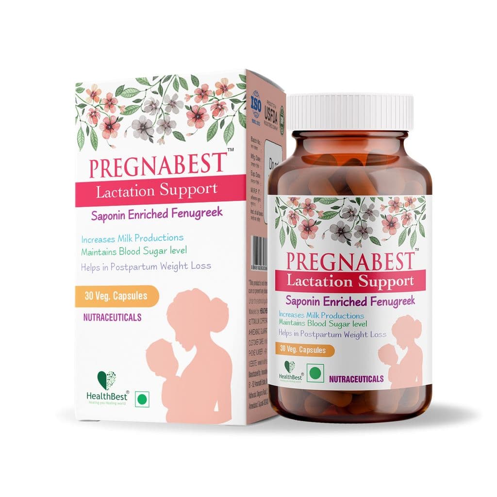 HealthBest Pregnabest Lactation Support for Women – 30 Capsules | Promotes Healthy Breast Milk Production | Natural Breastfeeding Supplement Herbal Formula with Fenugreek
