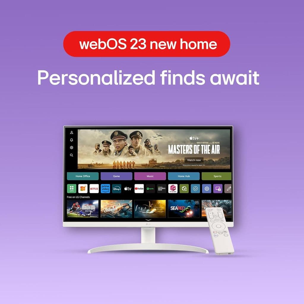 LG 32SR75U Smart Monitor with Steaming TV,32", 4K UHD (3840 x 2160), HDR10, USB Type-C, WebOS, Apple AirPlay 2, Screen Share, Bluetooth, Built-in Speaker, Height Adj., HDMI, USB, Remote Control,White