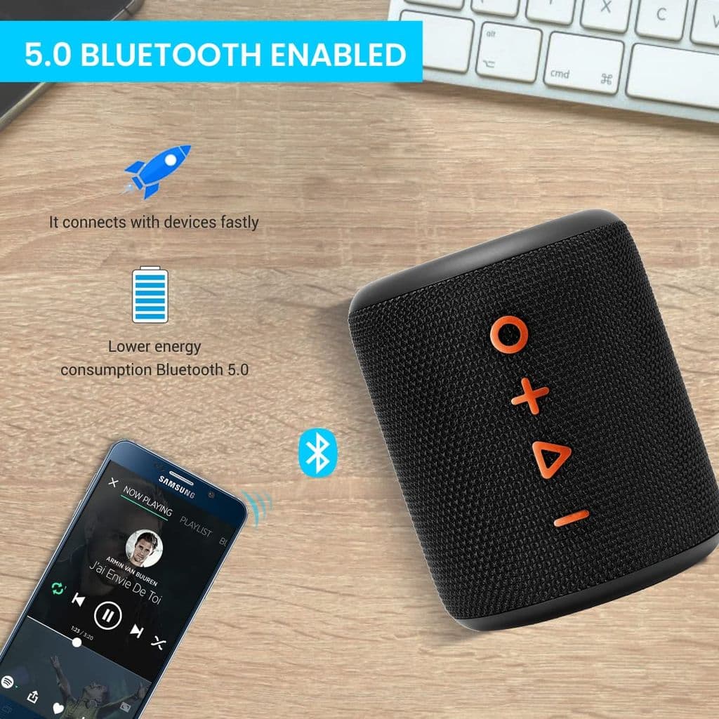 Portronics SoundDrum Plus a 15W POR-1040 Bluetooth 5.0 Portable Stereo Speaker Comes with Boosted Bass, Equaliser Function, in-Built Mic, 3.5mm Aux in-Port, Pendrive and 2500mAh Battery, Black