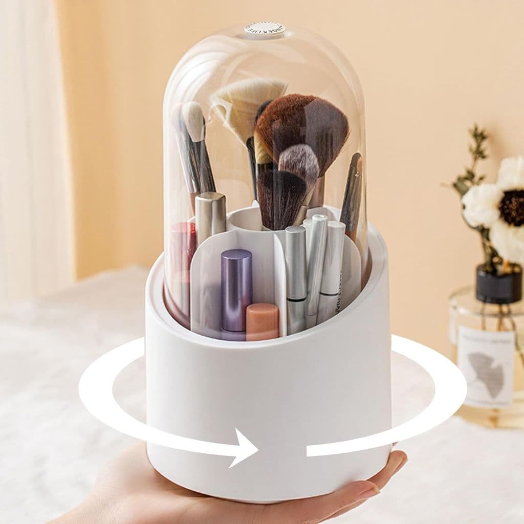 GLOWSERIE  Premium Cosmetic Brush Holder with Clear Protective Dome