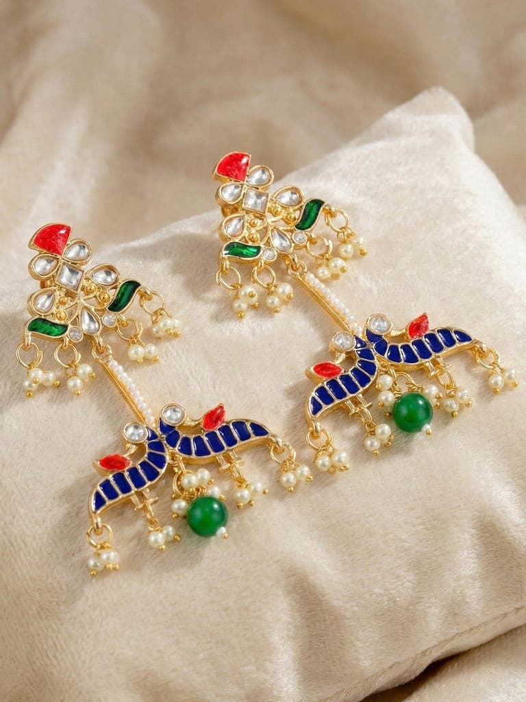 LUCKY JEWELLERY Gold Plated Enamel Peacock Design Earring with Green  for Women (505-KEO-17007-RGB)
