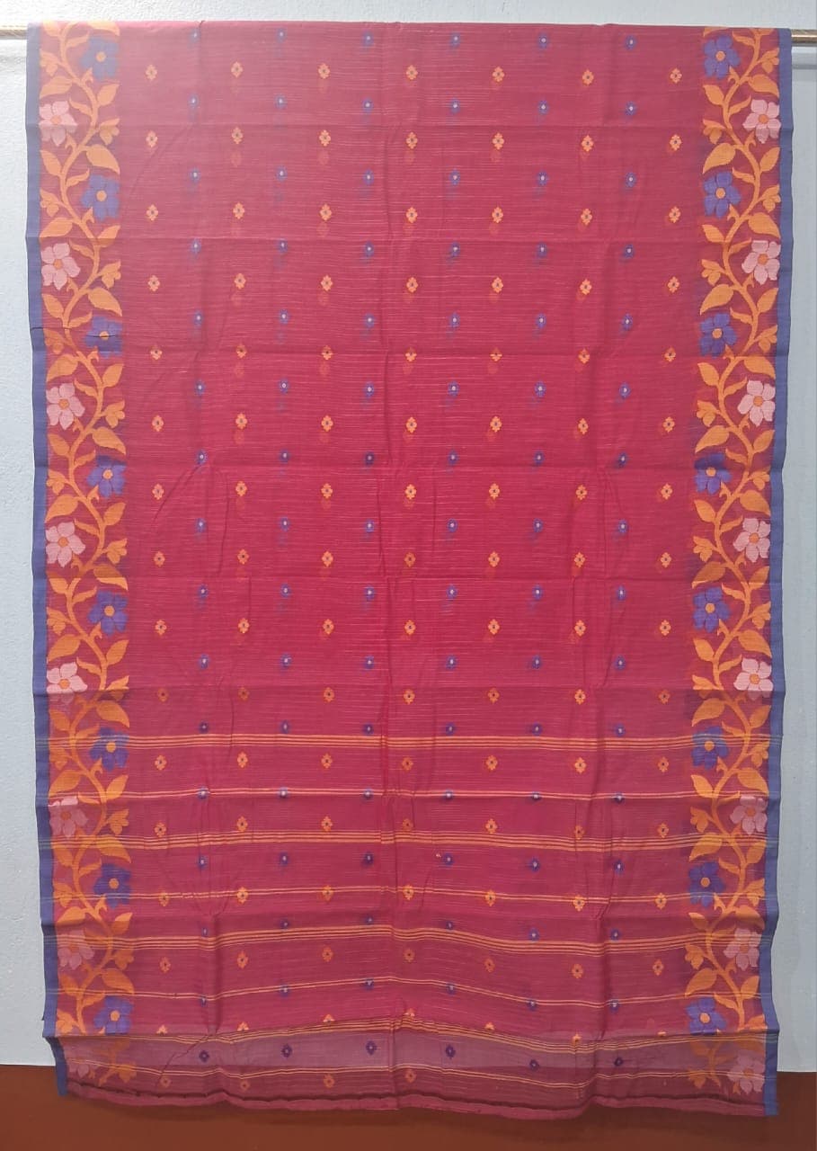 bengal-handloom-cotton-tangail-crimson-red-saree1