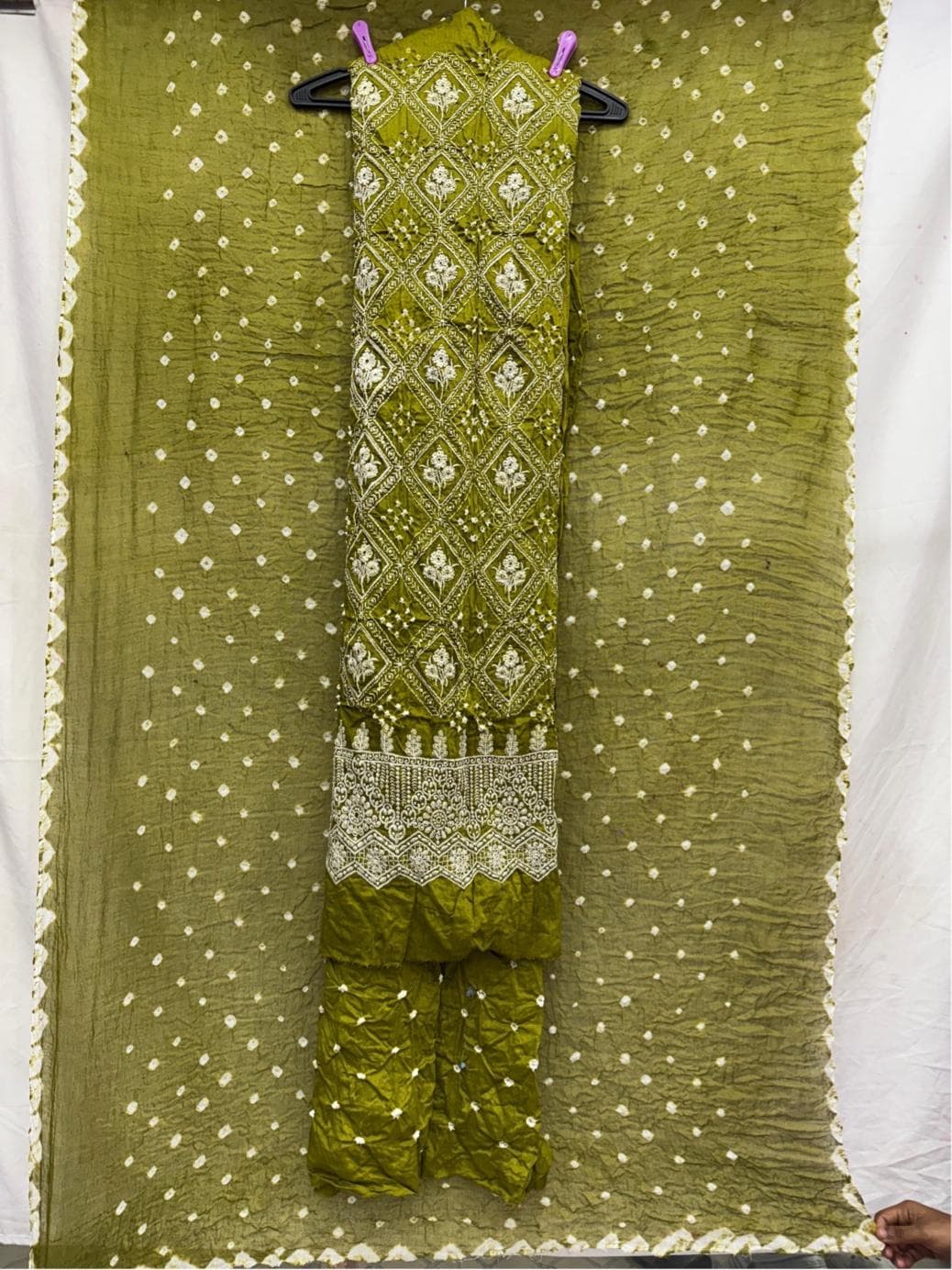 kala-sanskruti-all-over-mahendi-color-heavy-cotton-satin-bandhani-dress-2.5-m-(each-piece)-elegant-traditional-wear-dress-material-for-women1
