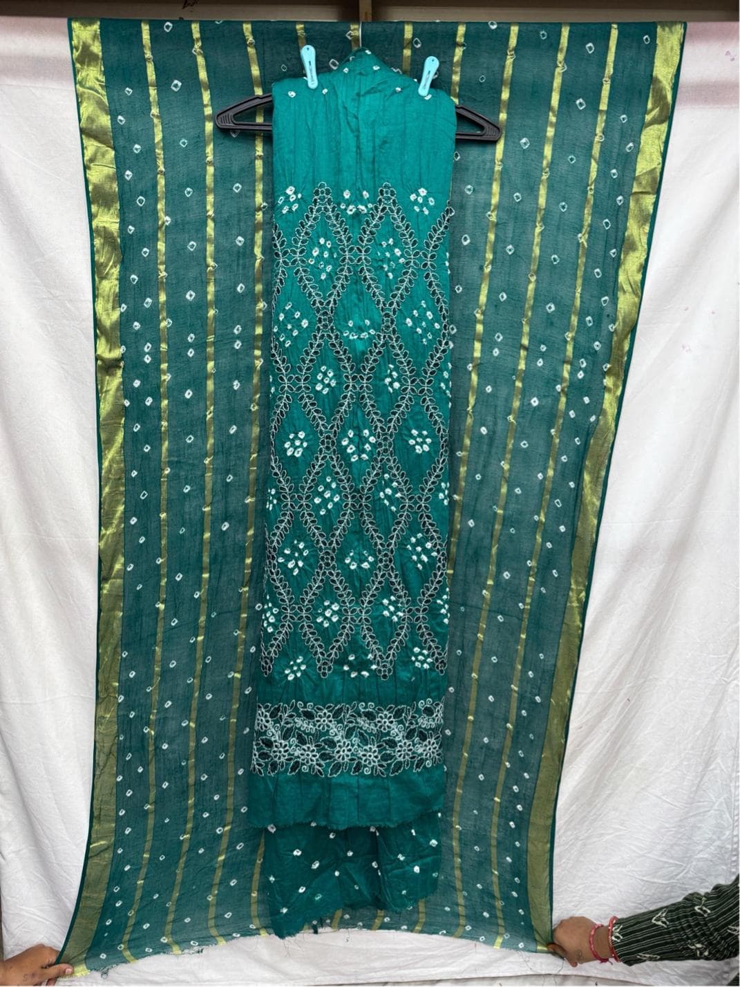 kala-sanskruti-all-over-rama-color-heavy-cotton-satin-bandhani-dress-2.5-m-(each-piece)-elegant-traditional-wear-dress-material-for-women1