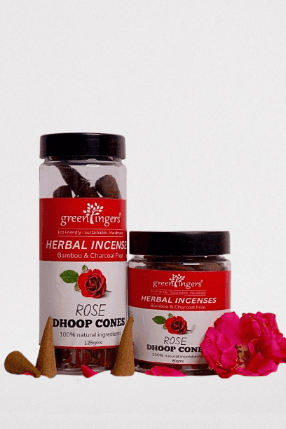 green-fingers;-rose-dhoop-cones.-bamboo-free.-herbal-incense.-natural-aroma.-cow-dung,-kapur,-&-other-natural-ingredients.-can-be-used-daily-for-pooja,-home-fragrance.-has-a-stand.-1-month-pack,-approx.1