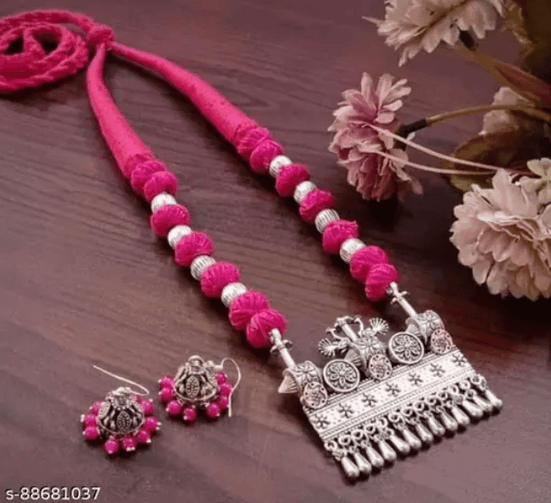-oxidised-silver-long-necklace-set-with-pink-beads1