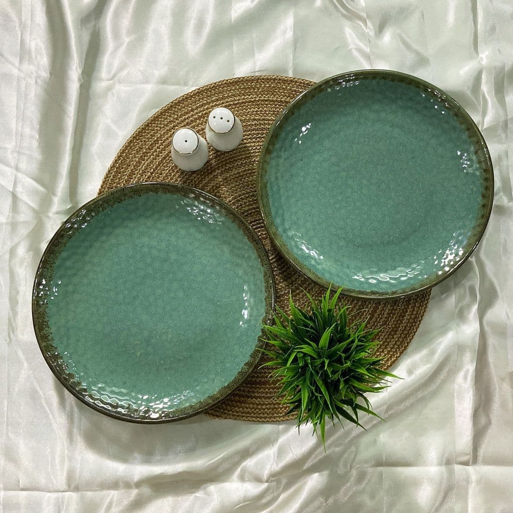 ceramic-dining-sea-green-hammered-pattern-ceramic-10.2-inches-dinner-plates-set-of-21