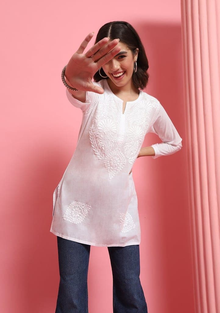 cotton-chikankari-solid-women's-short-kurta---white1