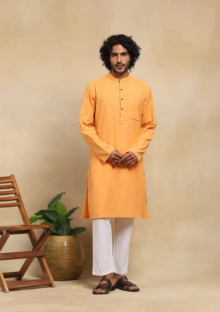 hoc-crafts-handloom-solid-men's-long-kurta---mustard-yellow1