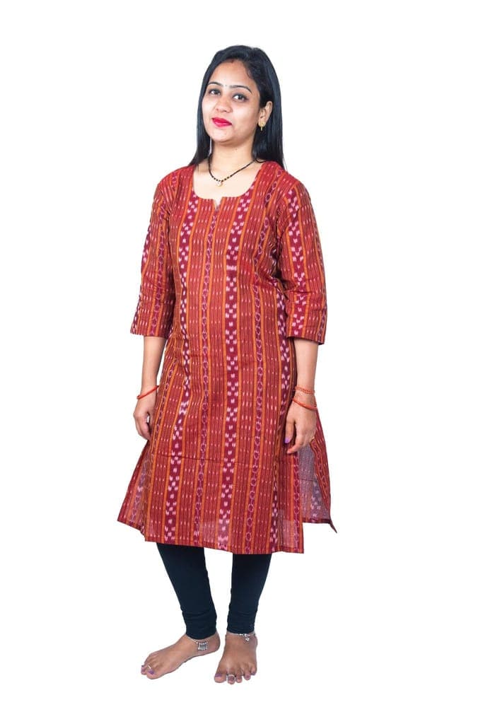 ghl-guendicha-haat-sambalpuri-certified-handloom-women's-pure-cotton-keyholeneck-kurta-red1