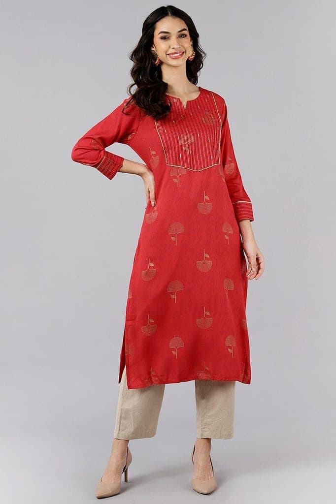 red-cotton-sequin-embroidered-straight-kurti-vek10651