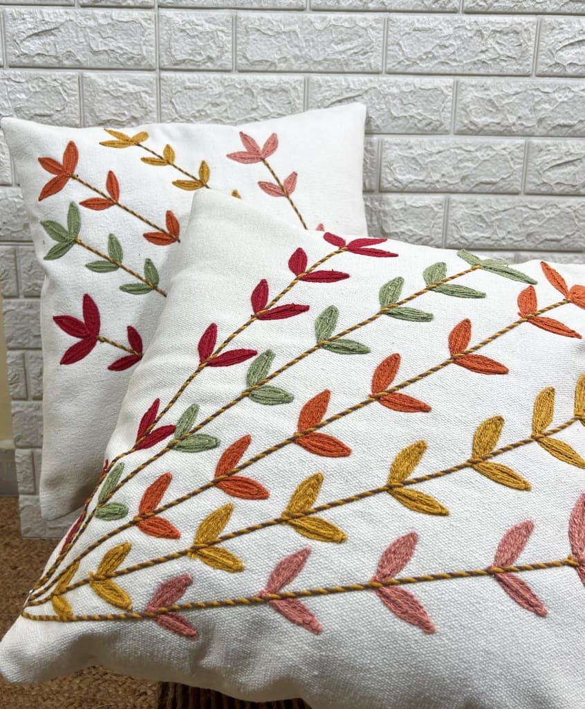 indihomecraft-handicraft-cotton-cushion-cover---hand-stitched-embroidery-decorative-art-boho-pillow-flower-leaf-hand-made-pillow-cover-|-hand-stitch-square-shape-18x18-inches-cushion-cover,-set-of-21