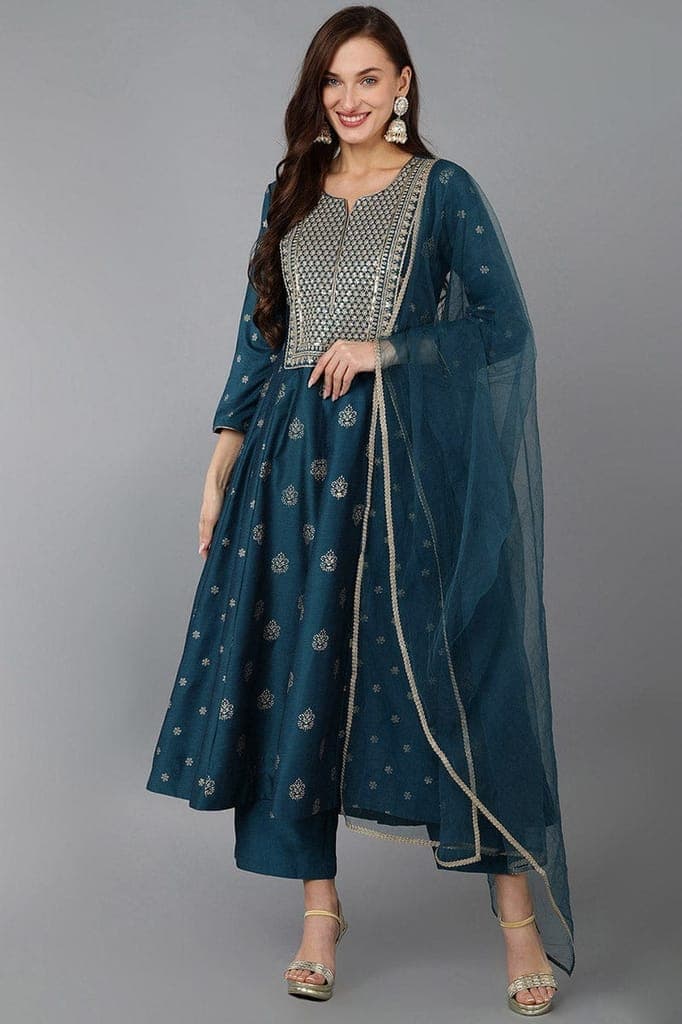 teal-silk-blend-woven-design-anarkali-suit-set-pkskd17111
