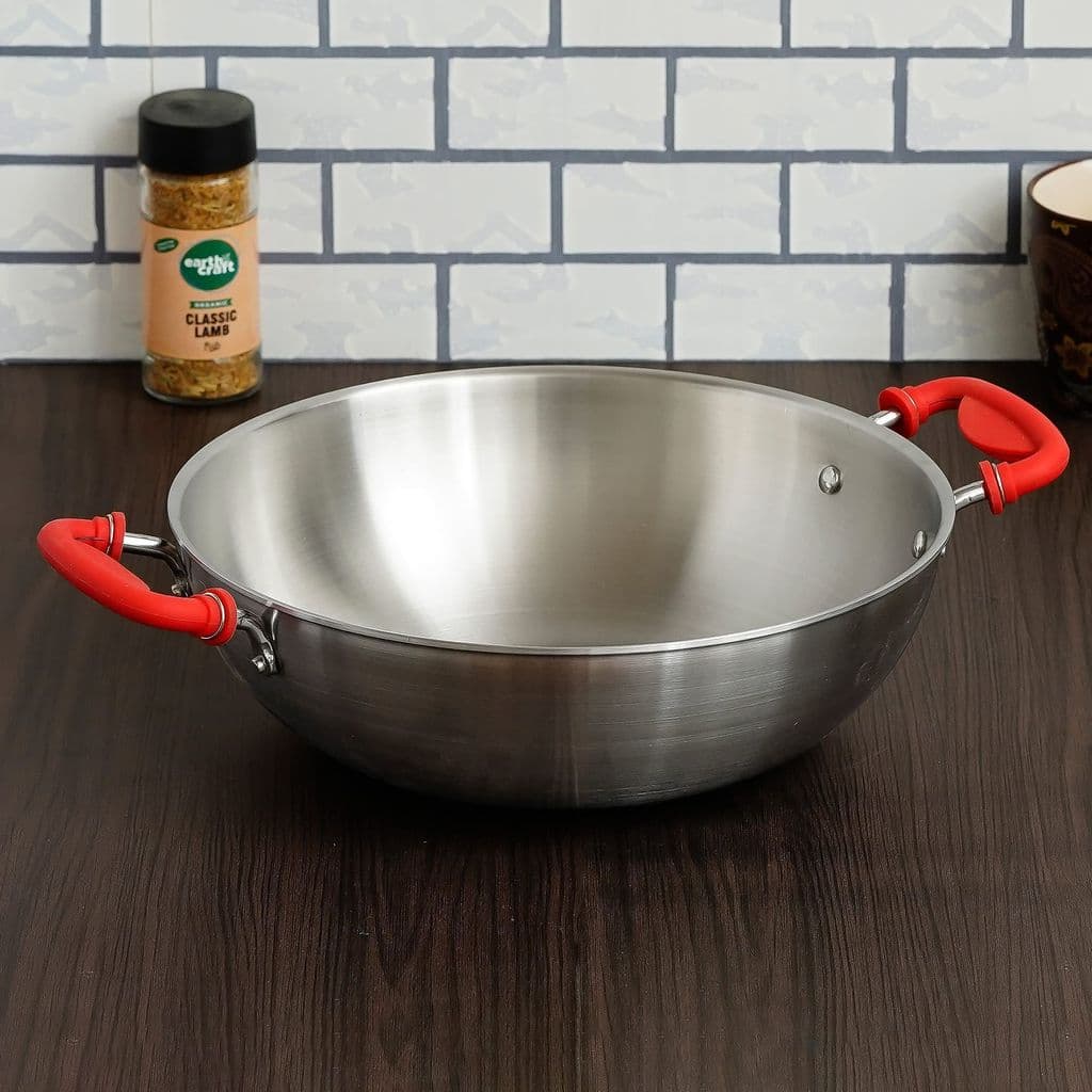 femora-stainless-steel-zero-non-stick-coating-healthy-cooking-tri-ply-deep-frying-kadhai-pan-with-silicone-handle-(silver,-26-cm,-capacity-3.2-l)1