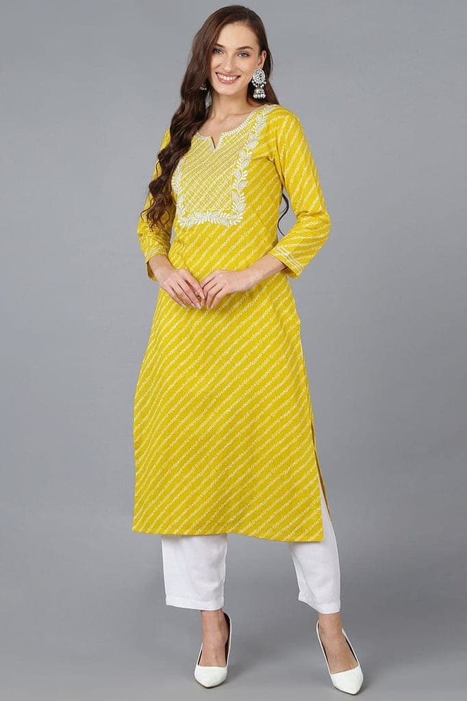 yellow-cotton-bandhani-embroidered-straight-kurta-vck90381