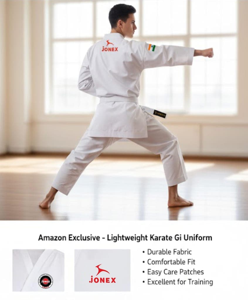 jonex-jj-karate-uniform-for-kids-&-adults-lightweight-student-pants-and-jackets-for-martial-arts-uniform-with-free-belt-|-students-karate-uniform-sets-|-size---24-|-white-|1