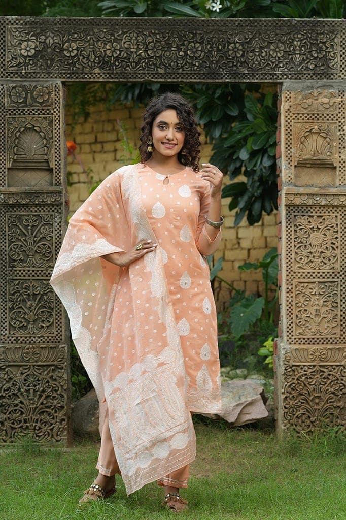 peach-poly-chanderi-ethnic-motifs-straight-suit-set-pkskd12151