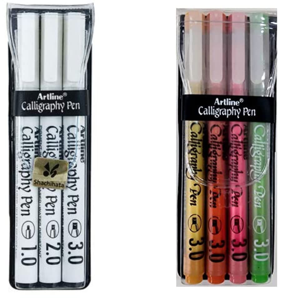 artline-premium-calligraphy-pens-set---3-white-barrel-pens-&-4-warm-pastel-markers-in-vinyl-wallet1