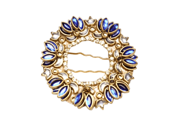 blue-&-gold-round-floral-hair-clip-–-designer-stone-embellished1