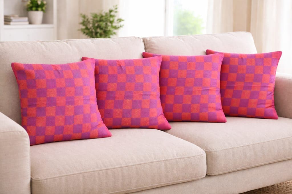 vibrant-fuchsia-&-coral-checkerboard-pattern-cushion-covers---set-of-41