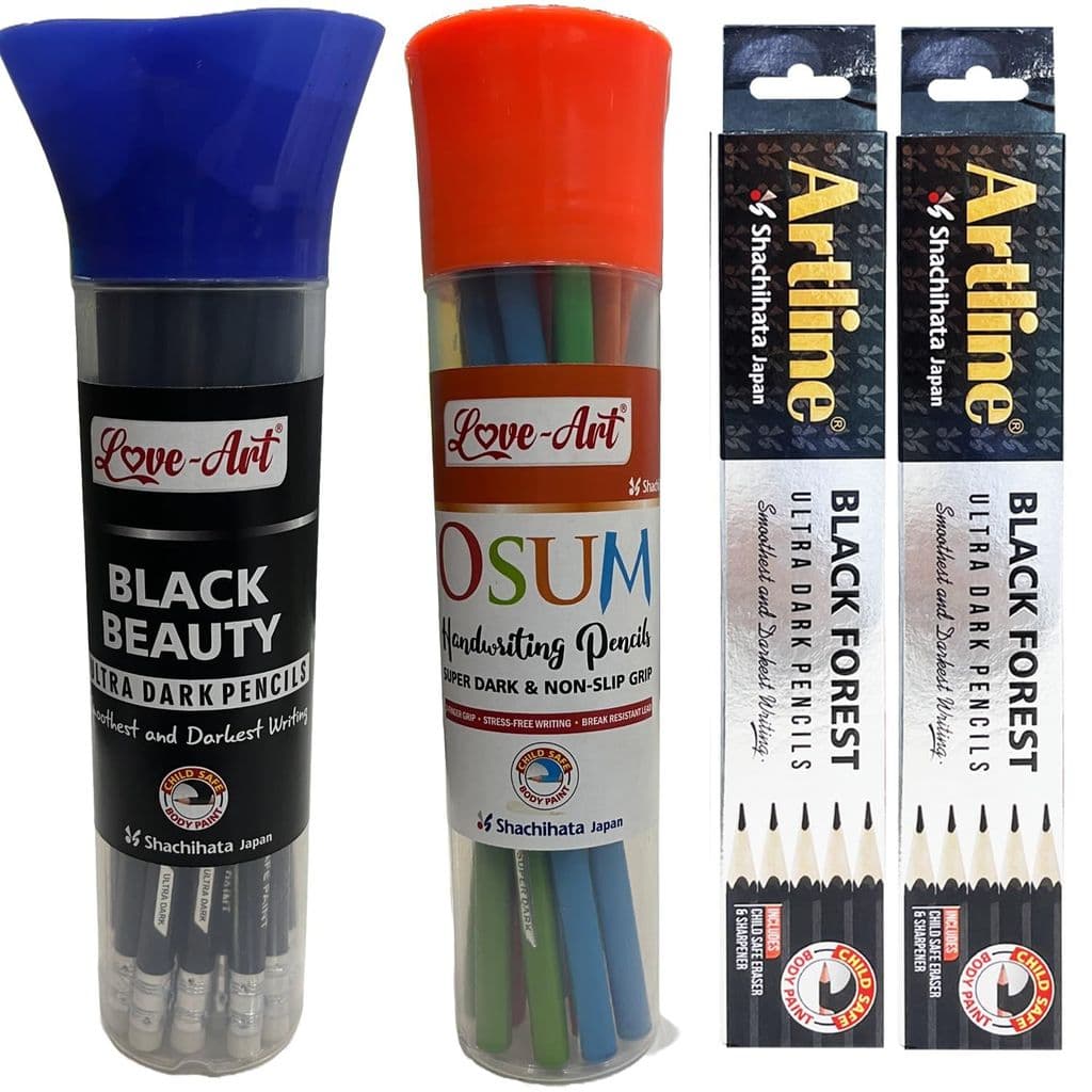 artline-combo-pencils-|-blackbeauty-pencil-jar-of-20-x-1-|-osum-triangular-pencil-jar-of-20-x-1-|-black-forest-ultra-dark-pencil-pack-of-10-x-21