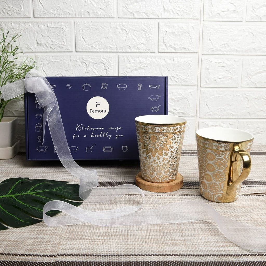 femora-attractive-ceramic-combo-gift-pack-with-floral-medallion-ceramic-coffee-mug-milk-mug,-330-ml,-pack-of-21