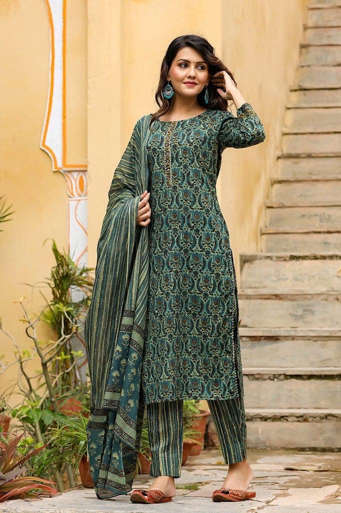 green-cotton-blend-ethnic-motifs-suit-set-vkskd11711