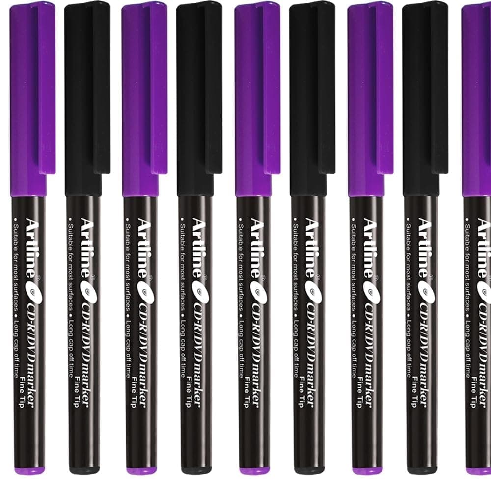 artline-cdr/dvd-marker-black-pack-of-10-x-3-packs,-purple-pack-of-10-x-2-packs-(50-dvd's-markers)-|-on-multiple-surface:-metal,-plastic/ohp,-glass/porcelain-&-carton1