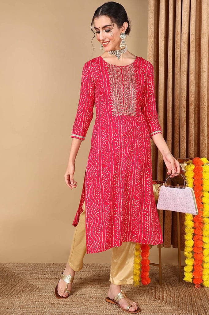 plus-size-pink-viscose-rayon-bandhani-embroidered-straight-kurta-vck96221