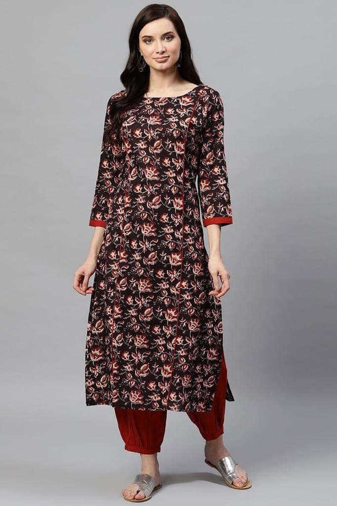 ahika-women-daily-wear-cotton-fabric-printed-brown-fancy-kurta-and-palazzo-set-vkset10351