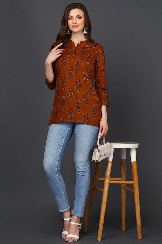 occur-yellow-cotton-blend-ethnic-motifs-printed-straight-tunic-vt12361