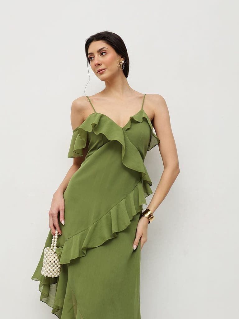 olive-ruffle-asymmetrical-midi-dress1