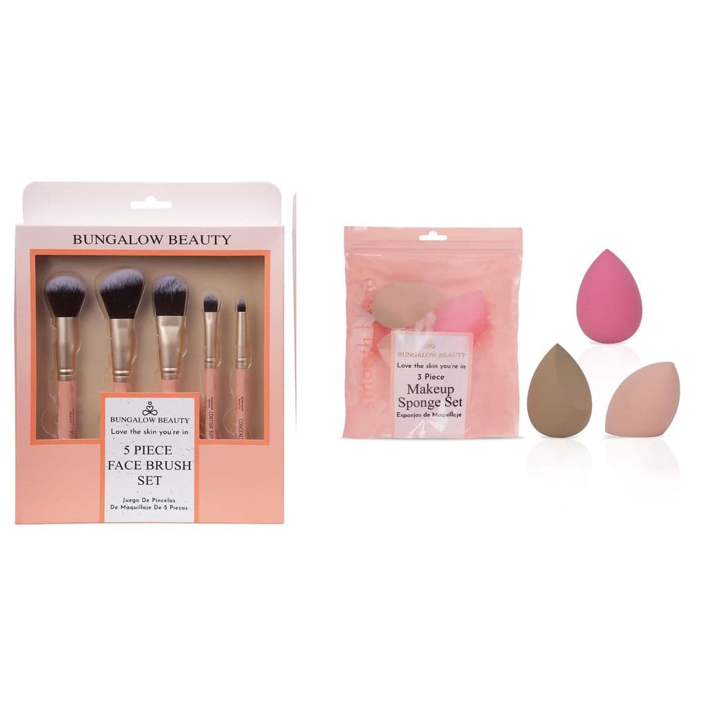 bungalow-beauty-face-powder-brush-set-|-angled-blush-brush,-face-flat-brush,-angled-foundatuon-brush,-tapered-brush,-dual-sided-brow-brush-|-5pc-set-and-blending-sponge-set-of-3-pcs1