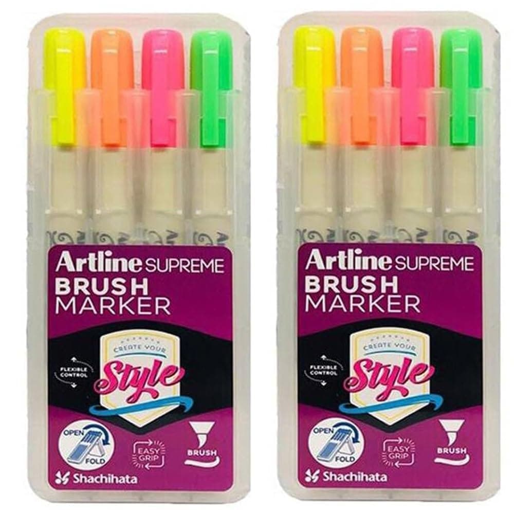 artline-supreme-brush-marker-set-of-4-of-fluro-yellow,-fluro-orange,-fluro-pink-&-fluro-green-vibrant-colours-x-2-packs-|-popular-tool-among-artists-and-designers1